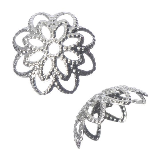 Bead Caps Filigree Flower 10x4mm Silver 50/pk
