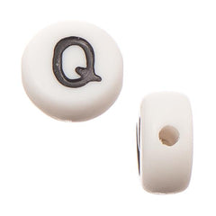 6mm Flat Round Letter "Q" Beads 12/pk