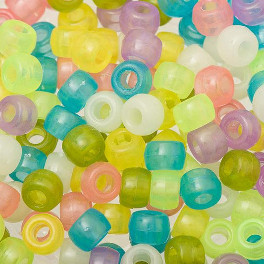 Crow Plastic Beads 9x6mm Glow In The Dark Multi Mix 100/pk
