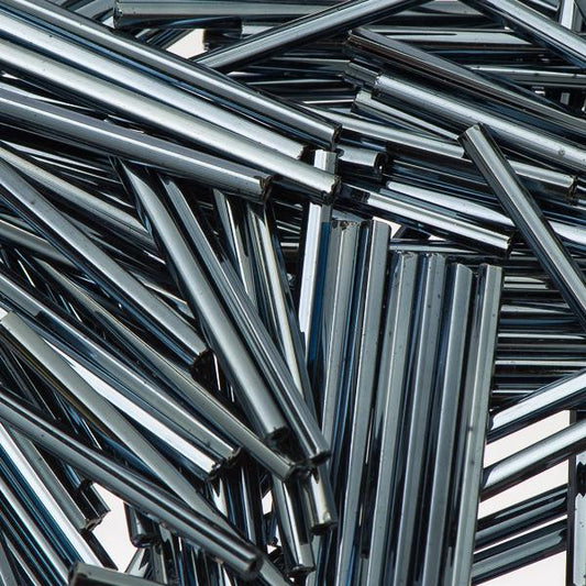 30mm Czech Bugle Beads Metallic Gunmetal 25g Bag