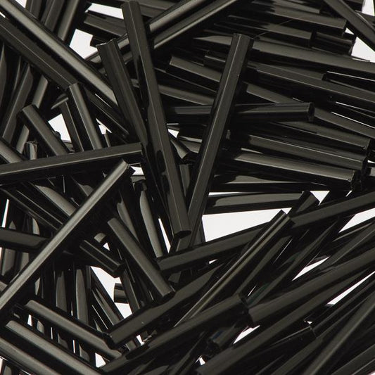 30mm Czech Bugle Beads Opaque Black 25g Bag