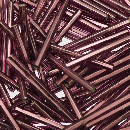 30mm Czech Bugle Beads Silver Lined Purple 25g Bag
