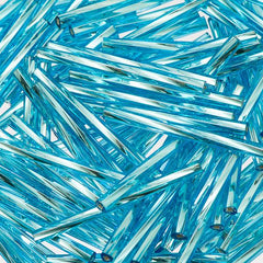 30mm Twisted Czech Bugle Beads Silver Lined Light Aqua 25g Bag