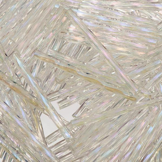 30mm Twisted Czech Bugle Beads Transparent Crystal AB 25g Bag