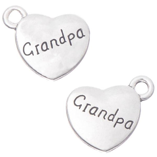 Grandpa Heart Metal Charm 13x15mm 5/pk