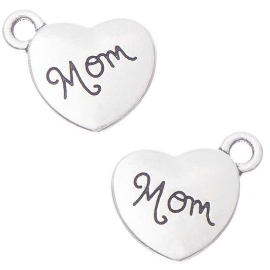 Mom Heart Metal Charm 13x15mm 5/pk
