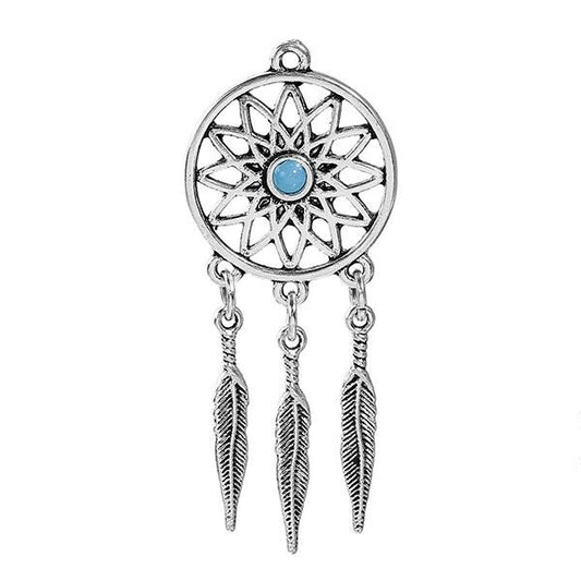 2 4/8" Dream Catcher with Feathers Metal Pendant 1/pk