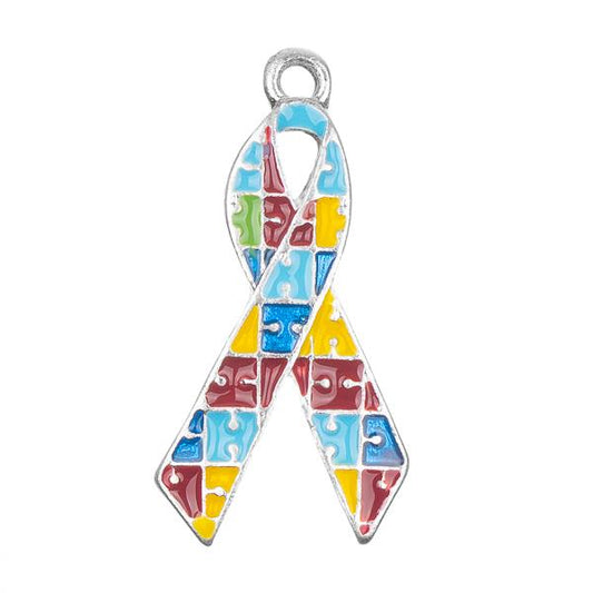 Autism Awareness Ribbon Enamel Pendant 20x15mm 1/pk
