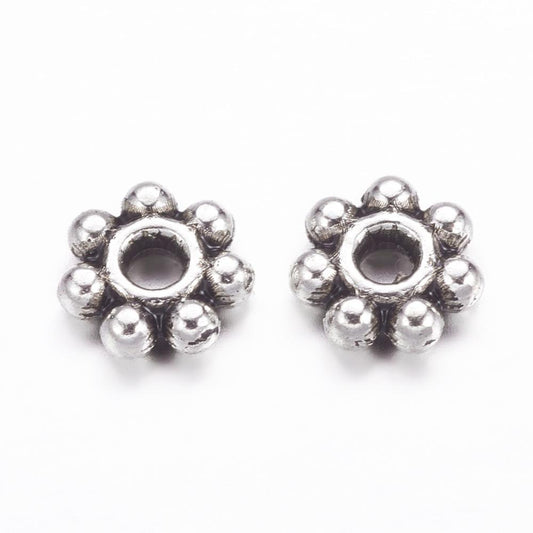 Metal Flower Spacers 4.5mm Antique Silver 100/pk