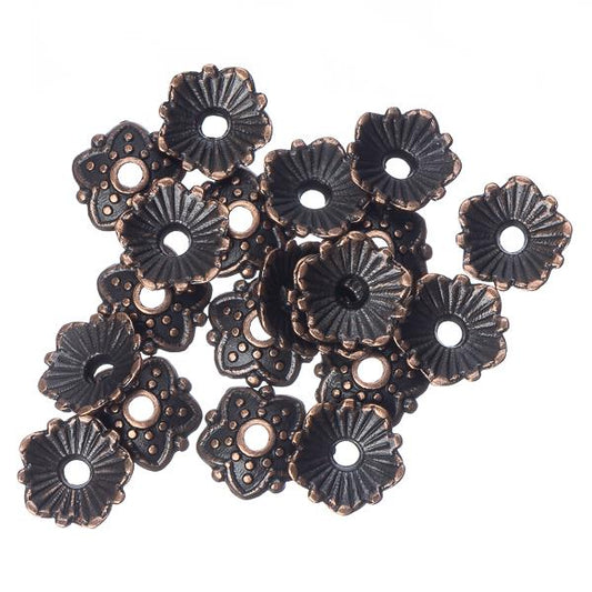 Bead Caps Fluted Flower 8mm Antique Copper 20/pk