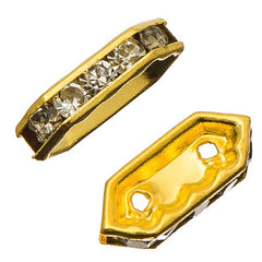 Spacer Bar 2 Hole Rhinestone, Crystal Gold 10/pk