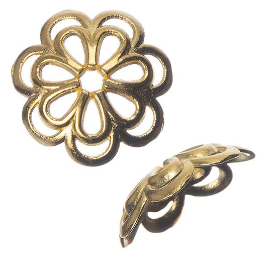 Bead Caps Double Flower 14x4mm Gold 20/pk
