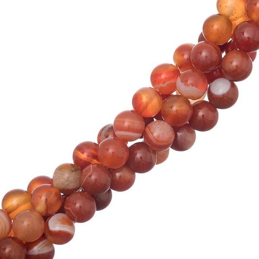 Striped Agate Orange Beads 8mm Round (Natural/Dyed) 15-16" Strand