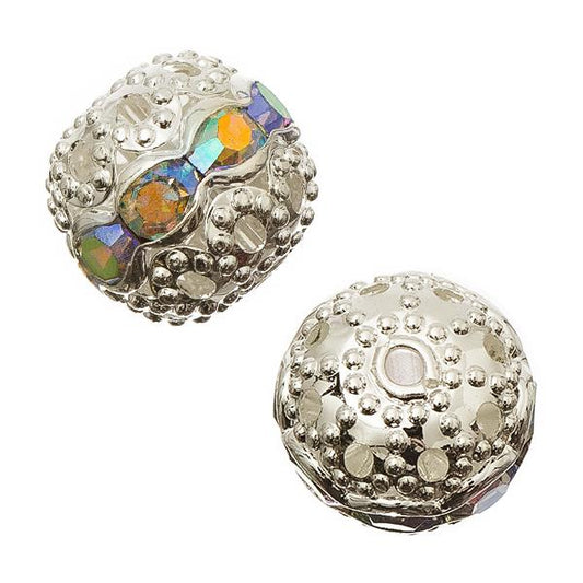 Rhinestone Beads 10mm Silver & Crystal AB 10/pk