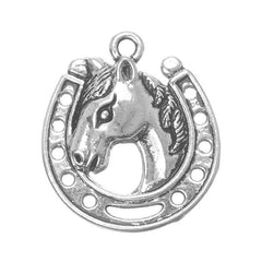 7/8" Horseshoe Horse Head Metal Charm 5/pk