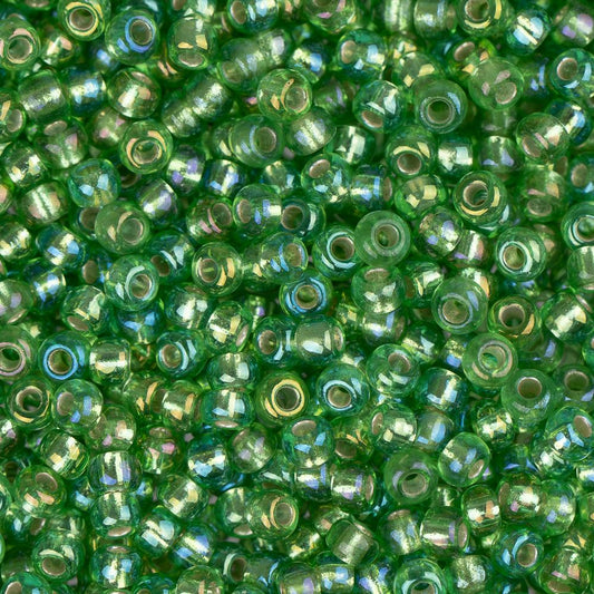 11/0 Czech Seed Beads #35063 Silver Lined Rainbow Green 23g