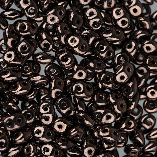 *Czech Superduo Beads Jet Dark Bronze 22g