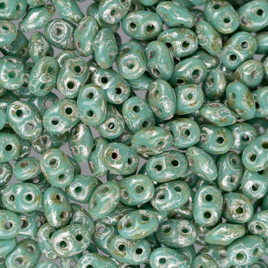 *Czech Superduo Beads Turquoise Green Picasso 22g