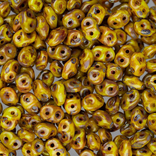 *Czech Superduo Beads Lemon Dark Travertine 22g
