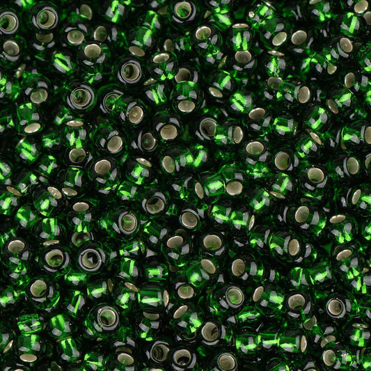 11/0 Czech Seed Beads #34972B Silver Lined Medium Green 250g