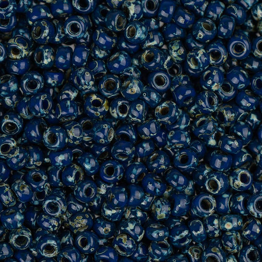 11/0 Miyuki Seed Beads #4518 Opaque Cobalt Picasso 22g