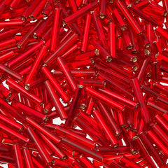 #5 Czech Bugle Beads Silver Lined Light Red 25g Bag