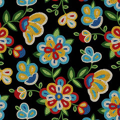 #449 Beaded Floral Black 100% Cotton  - Price Per Half Yard