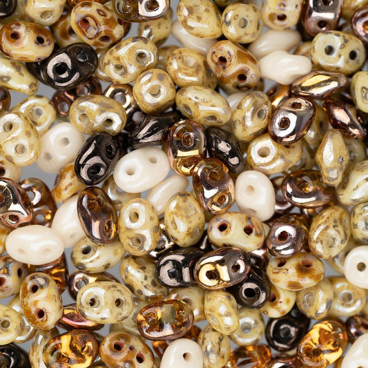 *Czech Superduo Beads Calico Cat 22g