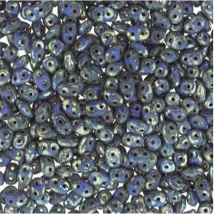 *Czech Superduo Beads Royal Blue Picasso 22g
