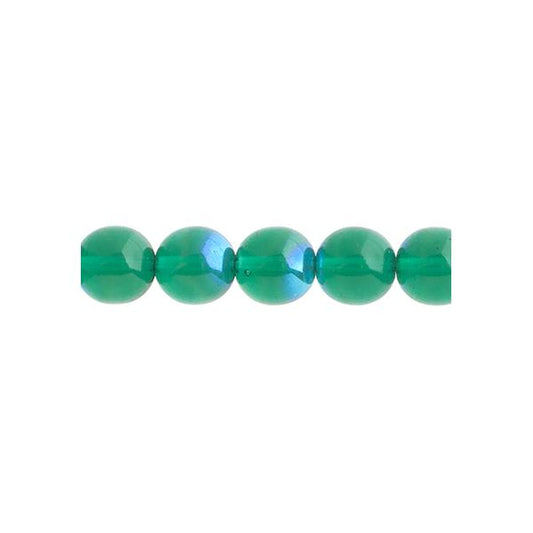 Czech Round Druk Beads 6mm Transparent Emerald AB 31/strand